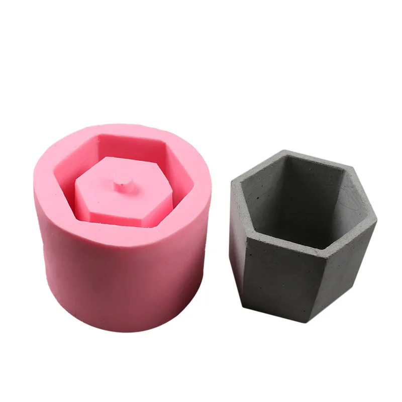 

Hexagon flowerpot silicone pot mold clay concrete moulds, Pink