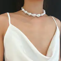 

Wish Hot Sale European Simple Baroque Pearl Short Choker Necklaces For Women Imitation Freshwater Pearl Necklaces