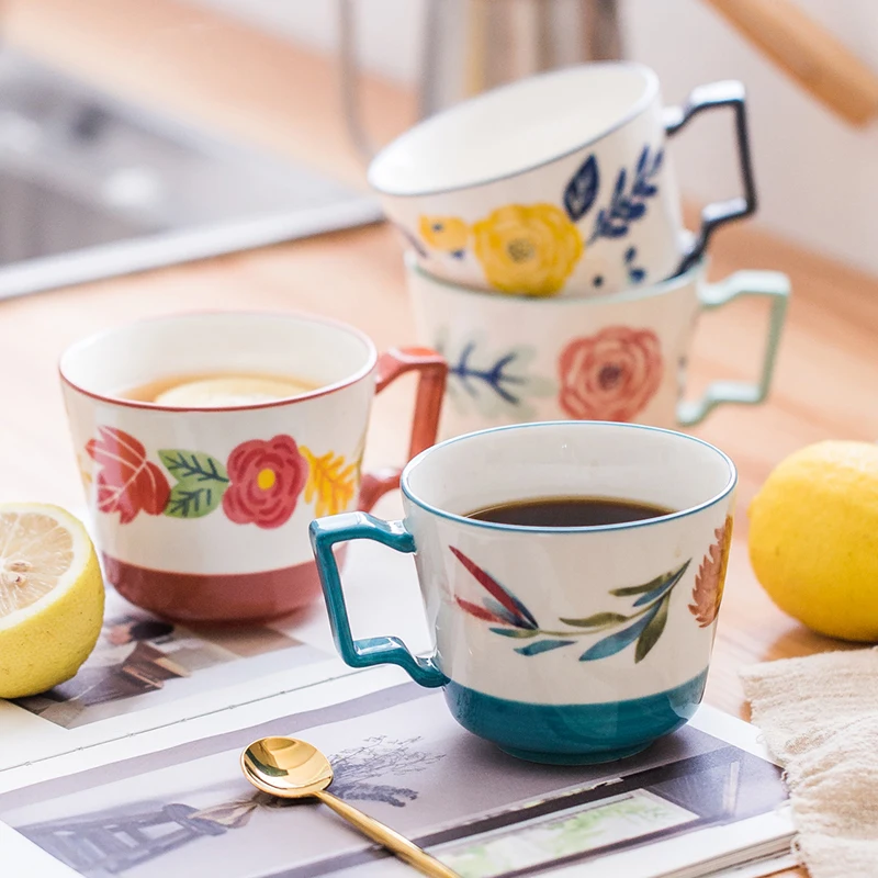 

Four seasons theme ceramic domestic mug office drinking cup tea cup coffee cup original hand-painted couple mug