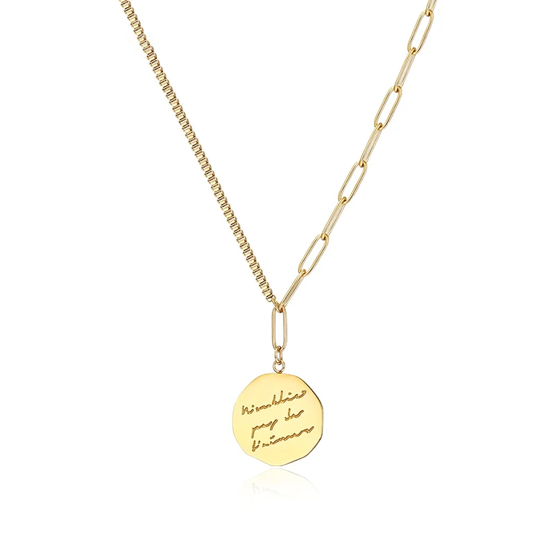 

Charare gold round card stainless steel pendant necklace accessories, Gold, silver
