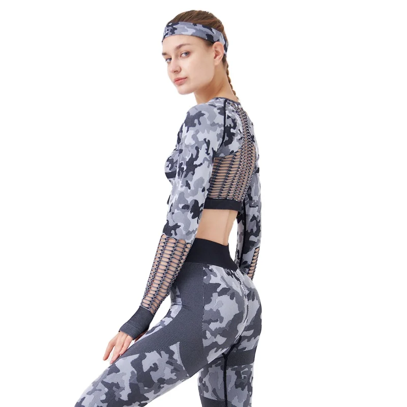 

customized stylish conjunto deportivo women bare midriff top camo print leggings women alphalete leggings set