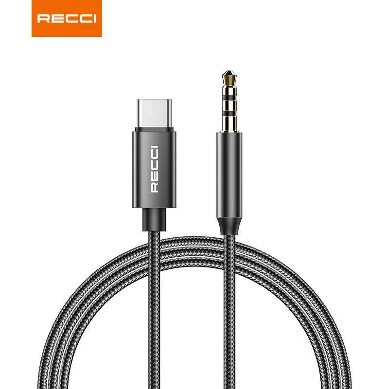 

Recci New arrival 3.5mm for lightning type c to 3.5mm nylon metal housing Audio cable support car speaker earphone, Balck