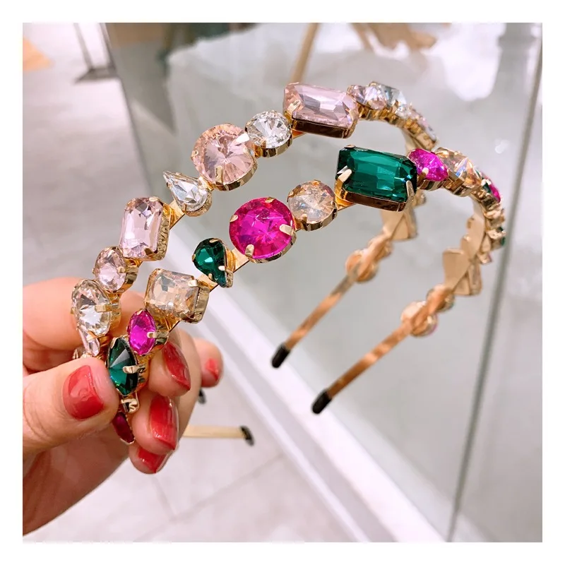 Wholesale Glass Crystal Sparkle Hairband Luxury Colorful Diamond