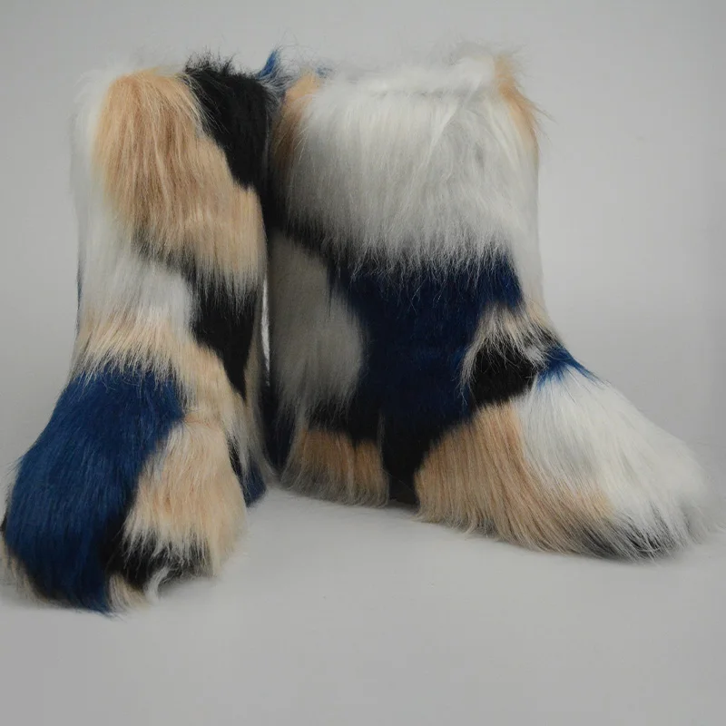 

Winter Boots women furry Fur flats plush outdoor boots fluffy shoes bootie, Customized color