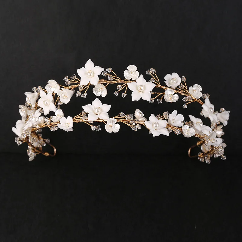

ROMANTIC Unique Design Handmade Porcelain Flower Bridal Hair Accessories Pearl Wedding Headbands