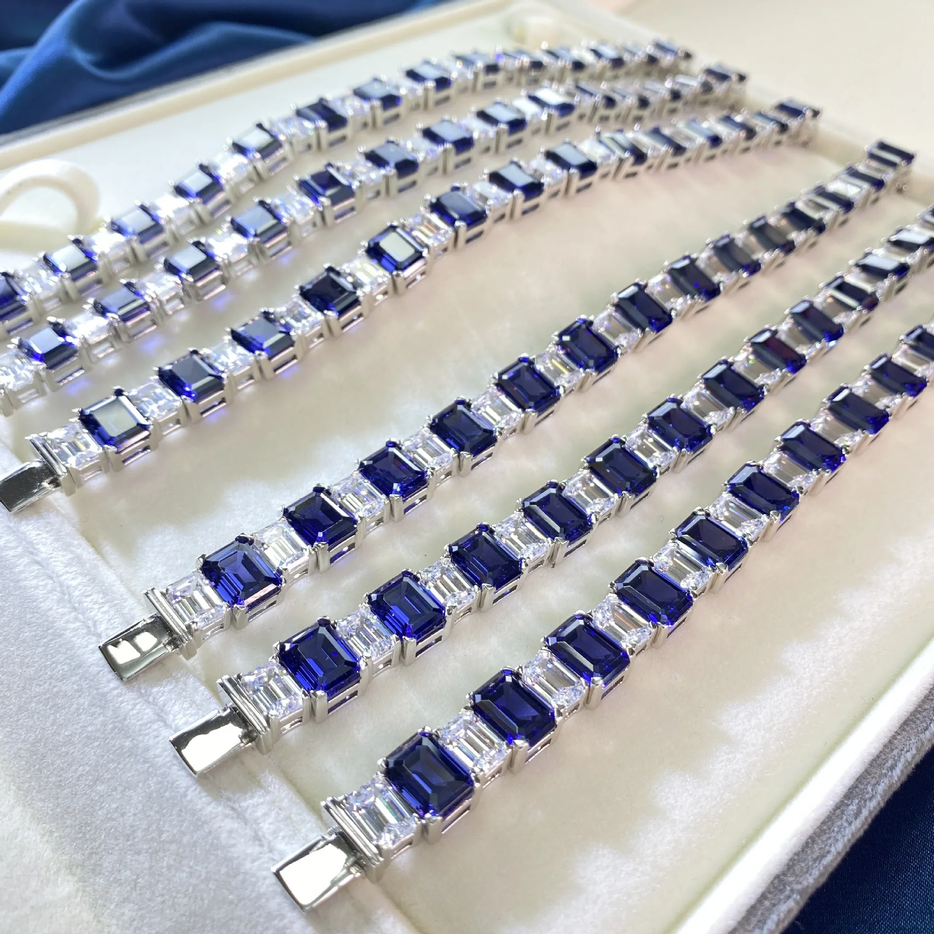 

Sterling silver jewelry 925 women luxury  baguette sapphire diamond bracelet