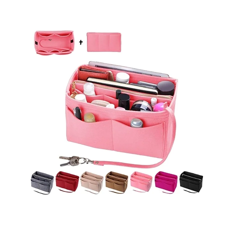 

2021 Amazon hot selling Handbag & Tote Shape Bag organizer Felt Purse Organizer Insert with zipper, Pink and customized color