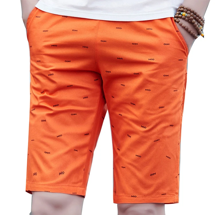 

Promotional Cotton Men's Casual Shorts Fish Bone Printing Large Size 5 Points Shorts, White, khaki, black, orange, dark blue