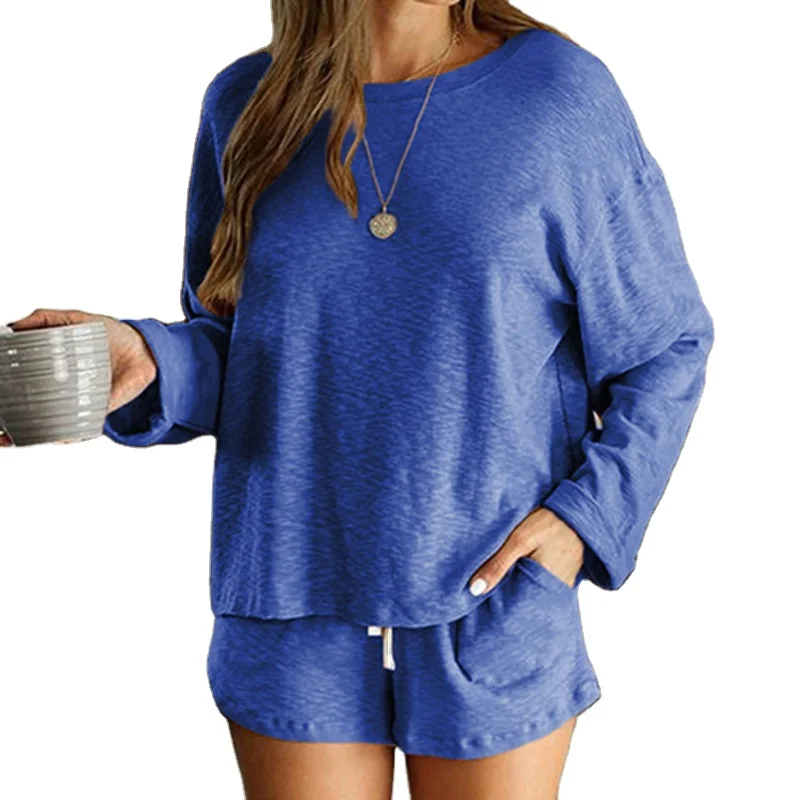 

Customized cotton lounge wear sets solid color long sleeve pajama sets lounge wear women, Picture shows