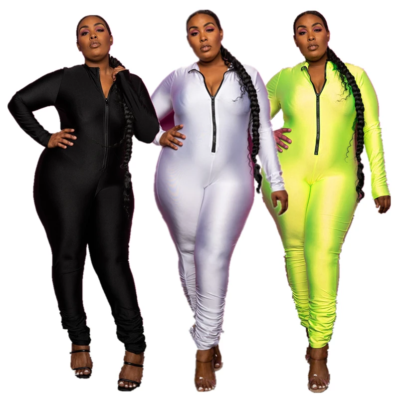 

Drop Shipping bodycon solid color plus size jumpsuit women fashion jumpsuit with zipper, 3 colors