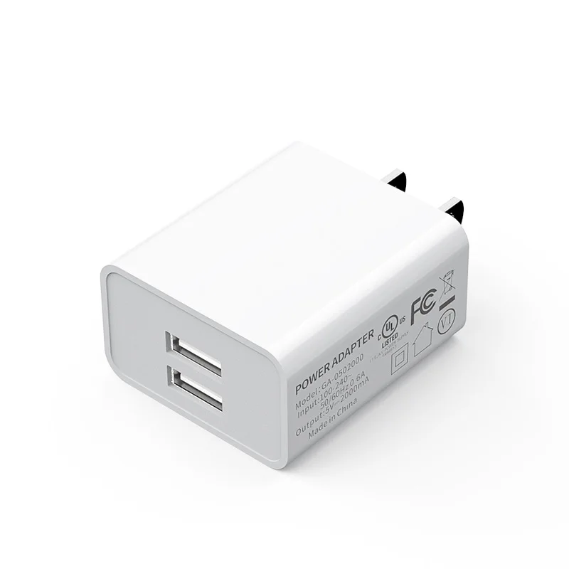 

American Standard 5v 2a 2 Usb Fcc Certified Wall Charger Us Dual Usb Ports High-quality Mobile Phone Charger, White / black
