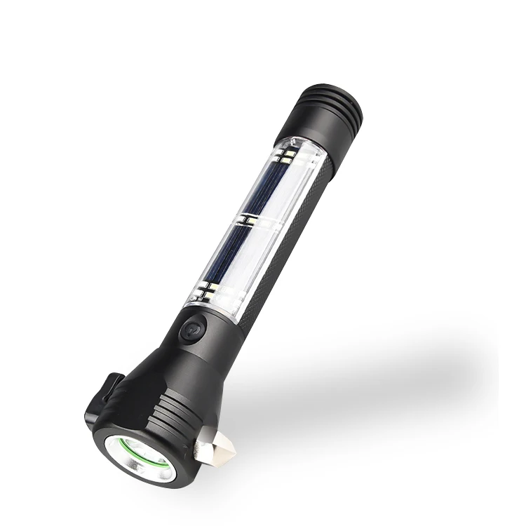 Multipurpose aluminium waterproof military camping USB rechargeable solar LED flashlight