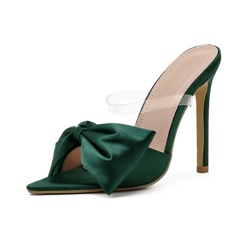 

Escarpin Lux Femme Simmi Shoes Fashion Bow Tie Talon Mules for Women Shoes, Green, black
