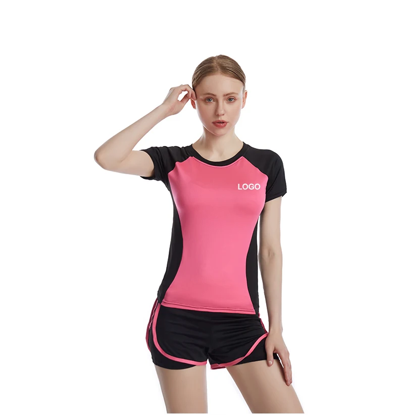

Women Plus Size Shorts Set Custom 2 Piece Set Women Clothing Summer Leisure Athlets Jogging Tracksuit, Black+rose red short 2 piece set for women