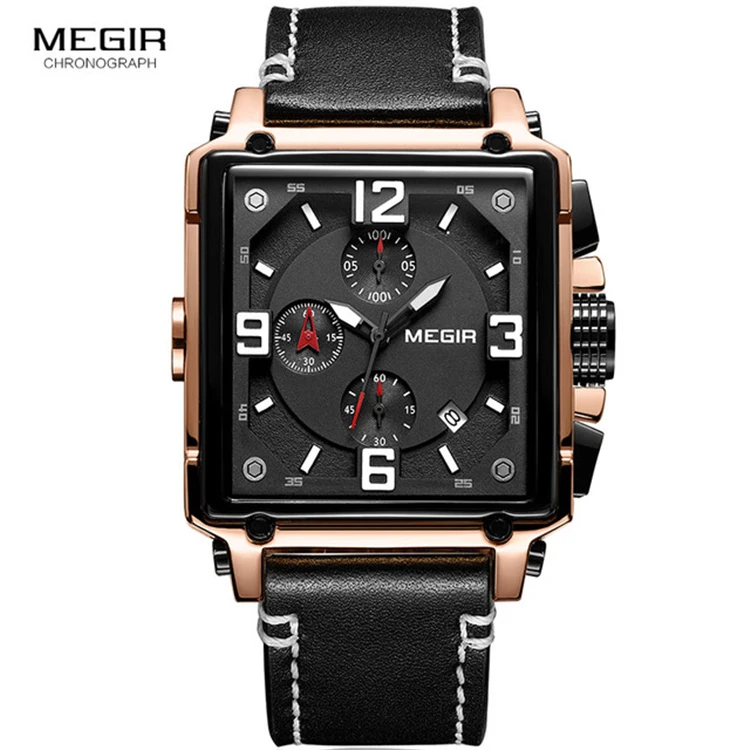 

MEGIR 2061 Top Brand Luxury Chronograph Quartz Watches Clock Men Leather Sport Army Military Wrist Watches 2019 Hot Selling