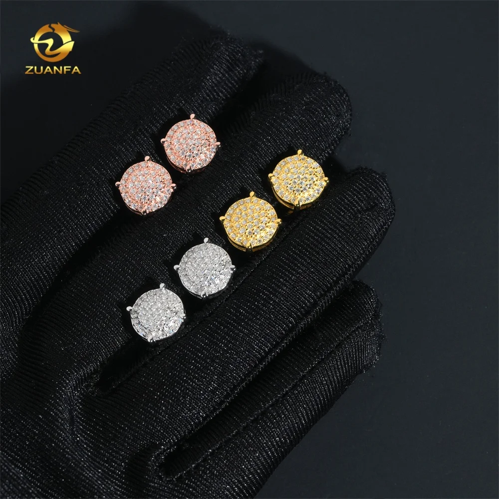 Iced Out Jewelry Fashion Hip Hop Style VVS Moissanite 925 Sterling Silver Diamond Stud Earrings