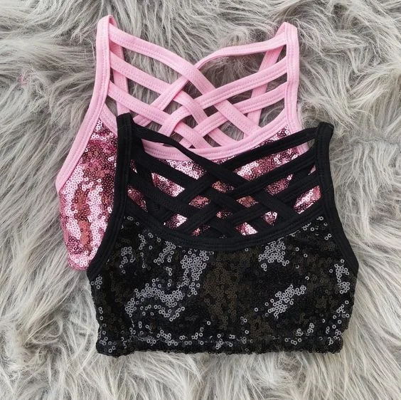 

Baby girls fashion solid color bralette soft fabric design sequin kids top special design yawoo factory direct sale