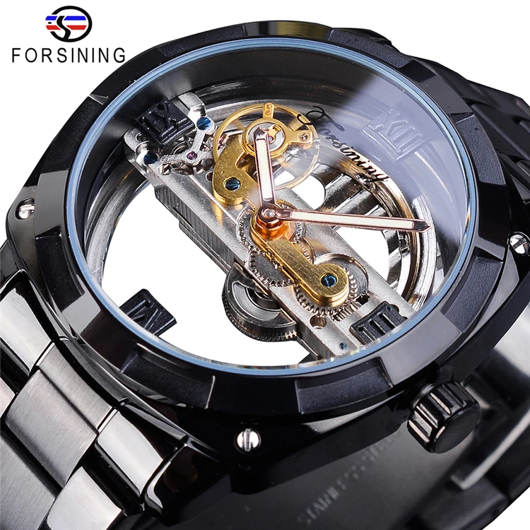 

Forsinging Watch GMT1165 Men's Transparent Hollow Mechanical Silver Gear Stainless Steel Automatic Mechanical Watch, 3 colors