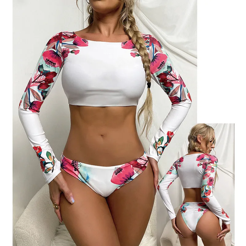 

Free Shipping Swimwear & Beachwear High Waist Sublimation Floral Printing Brazilian Bikini