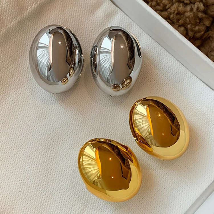 

H036 Wholesale Aretes De Para Mujer 14K Gold Plated Alloy Steel Needle Oval Egg Shape Women Glaze Chunky Huggie Jewelry Earrings