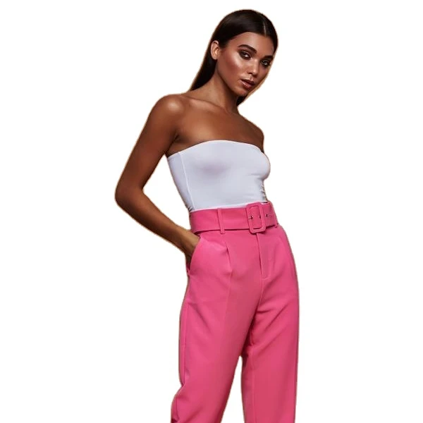 

Casual Pants High Waist Autumn Belted Straight Leg Slacks Office Lady Suit Pants wide trousers women