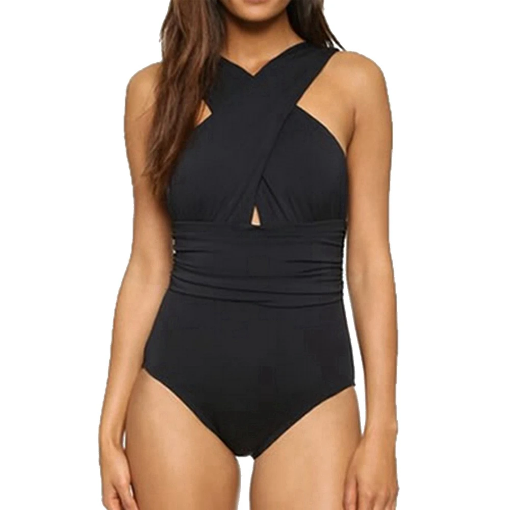 

JSN6937 High Neck Black Red Solid Bathing Suits Plus Size Beach Wear Swim Summer Women Swimwear One Piece Swimsuit