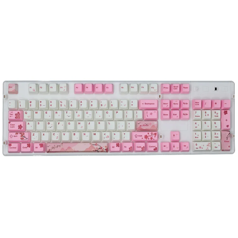 

104KEYS dye sublimation pink PBT Sakura Keycaps set OEM height for mechanical keyboard