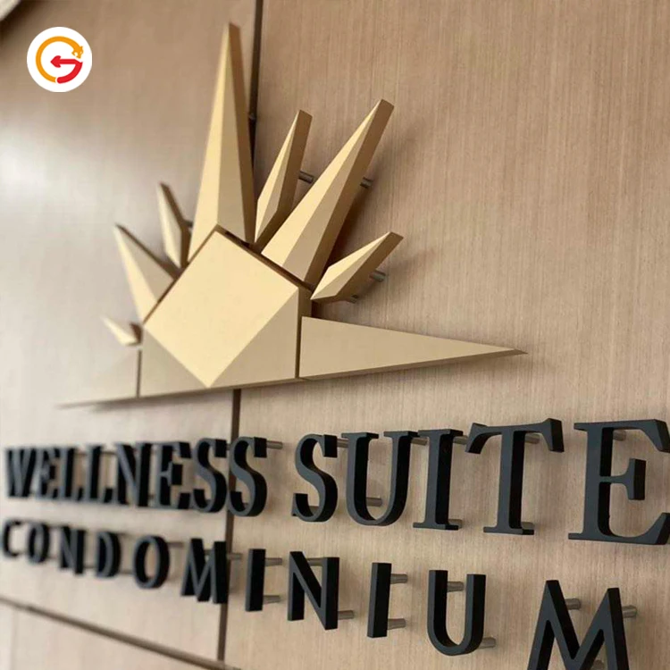 

JAGUARSIGN Manufacturer Custom Company Logo Backlit Titanium Plating Stainless Steel Wall Logo Gold