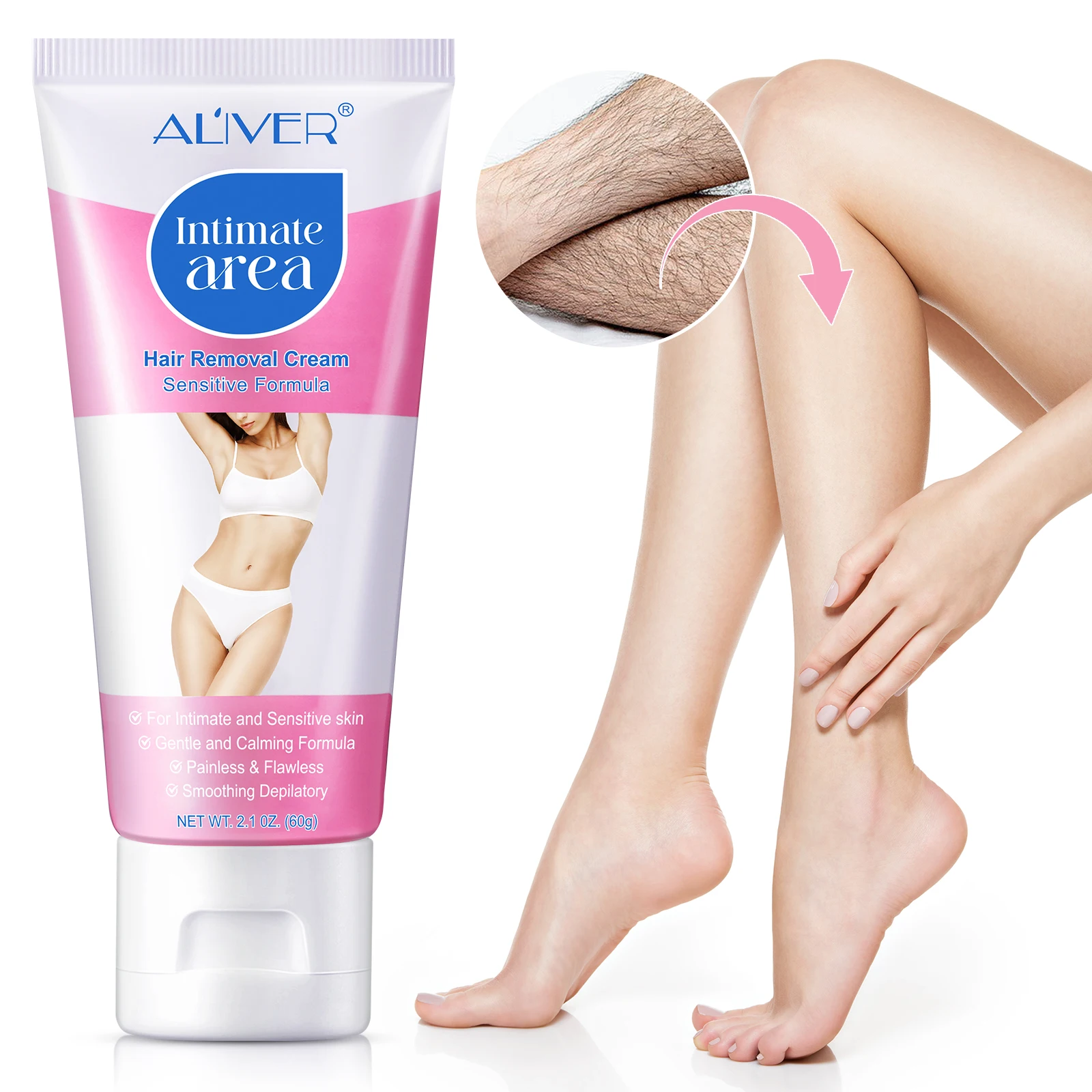 

ALIVER Quickly Efficiency Full Body Painless Depilatory Skin Smooth Armpit Hand Leg Intimate Area Permanent Hair Removal Cream