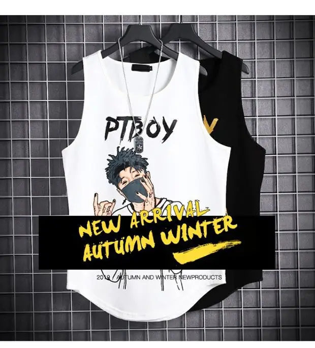 

New summer men popular logo sleeveless hip hop T-shirt, White/black