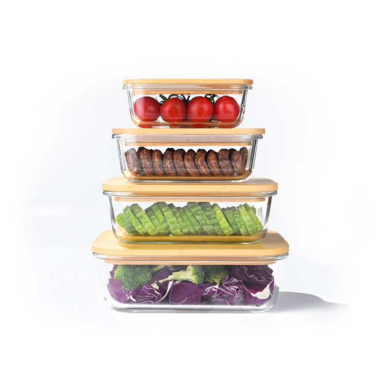 

Eco-friendly Meal Prep Heat Resistant Glass Container with Bamboo Lid