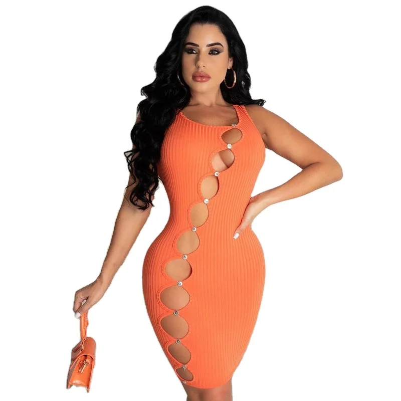 

2021 Summer Clothing Manufacturers Womens Clothing Women's Solid Color Hollow Out Dress Woman Fashion Dress, Shown