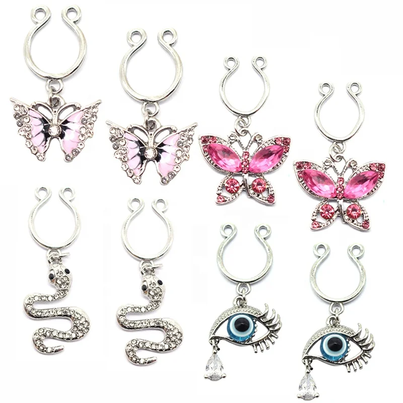 

Gaby butterfly design copper material Dangle nipple rings non piercing fake nipple ring nipple jewelry, Silver color