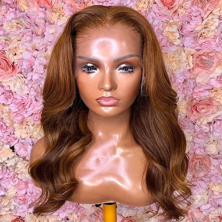 

Luxury Wavy Style Transparent Swiss Lace Brown Color Indian Remy Human Hair 13x4 Lace Front Wigs with Baby Hair
