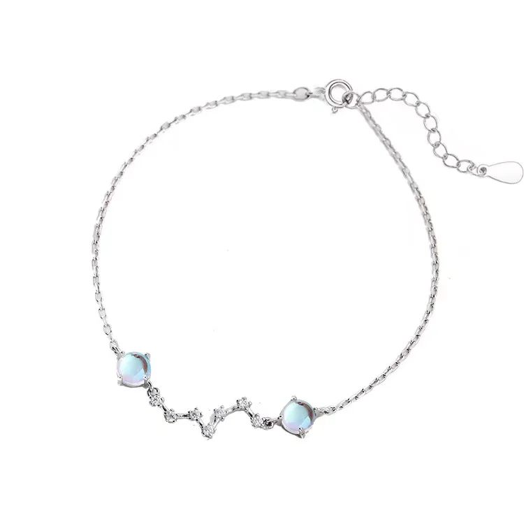 

100% Real S925 Sterling Silver Owl Bracelet Moonstone Chain Bracelet for Women Teen Girls Jewelry Gift Dainty Simple Infinity
