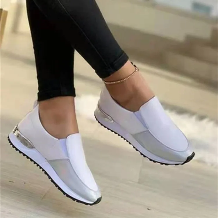 

wedge sneakers women Fall new fashion casual inner heightening thick-soled comfortable flat-bottomed outdoor lazy running shoes, White