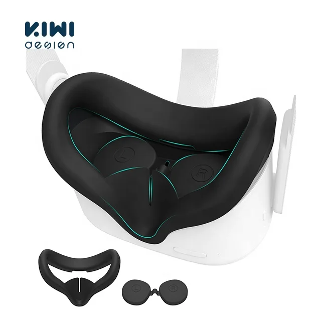 

KIWI design Ultra Thin 0.8 mm VR Silicone VR Facial Interface For Oculus Quest 2 With Lens Cover Gaming Face Cover Pads, Black