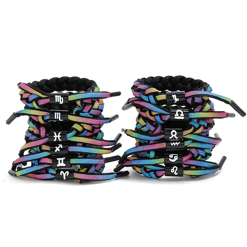 

Holographic Color Changing Adjustable Braided Handmade Twisted Shoelaces Twelve Constellations Zodiac Cord Rope Jewelry Bracelet