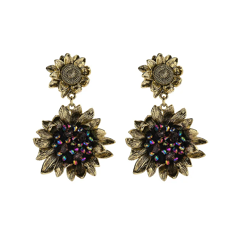 

S925 Sterling Silver Stud Earrings Retro Sunflower Stud Earrings