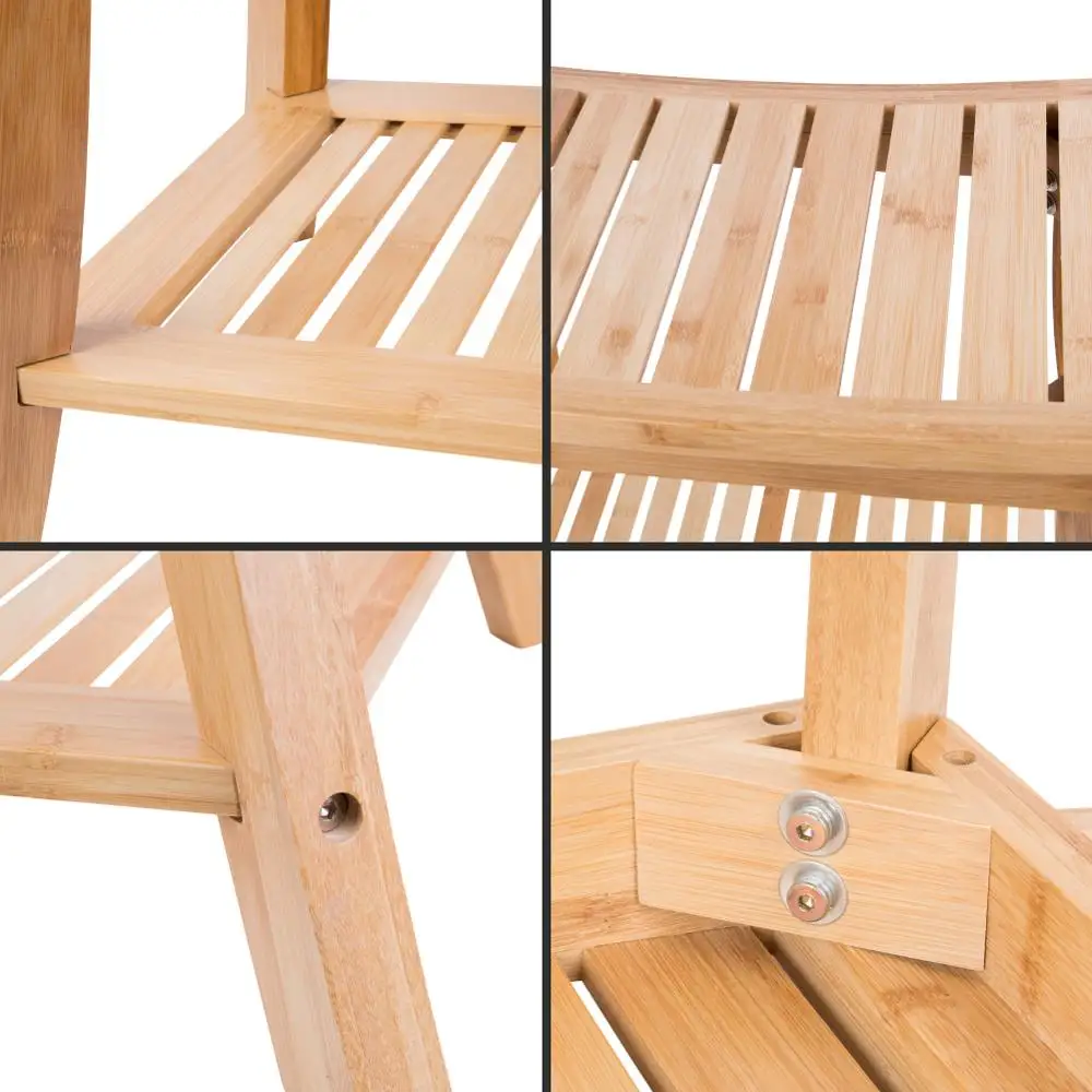
Bamboo Shower Bench Spa Seat Bathroom Chair with Waterproof Storage Shelf for Indoor or Outdoor 