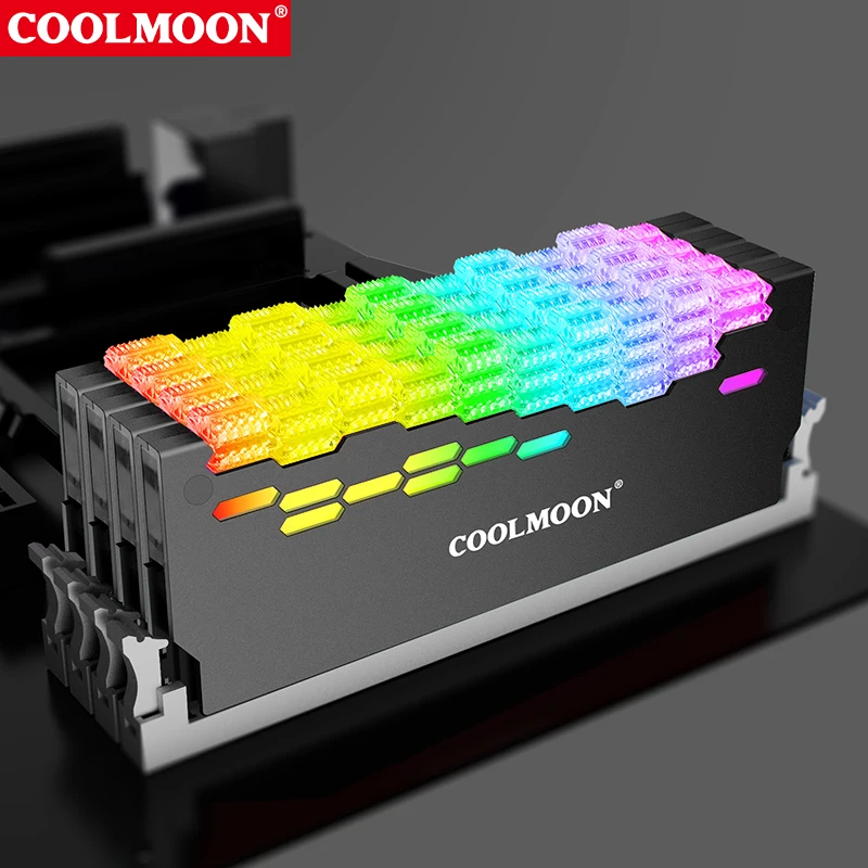 

COOLMOON RA-2 RAM Cooler Crystal surface Colorful lights 5V ARGB Memory module cooling shell Desktop computer RAM Heatsink