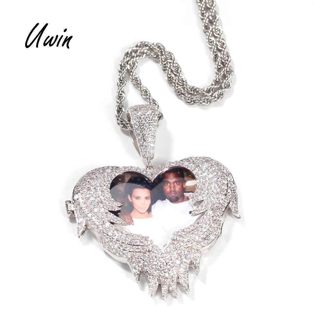 

2021 Iced Out CZ Photo Frames Memories Pictures Locket Pendant Heart Shape Necklace Customize Jewelries