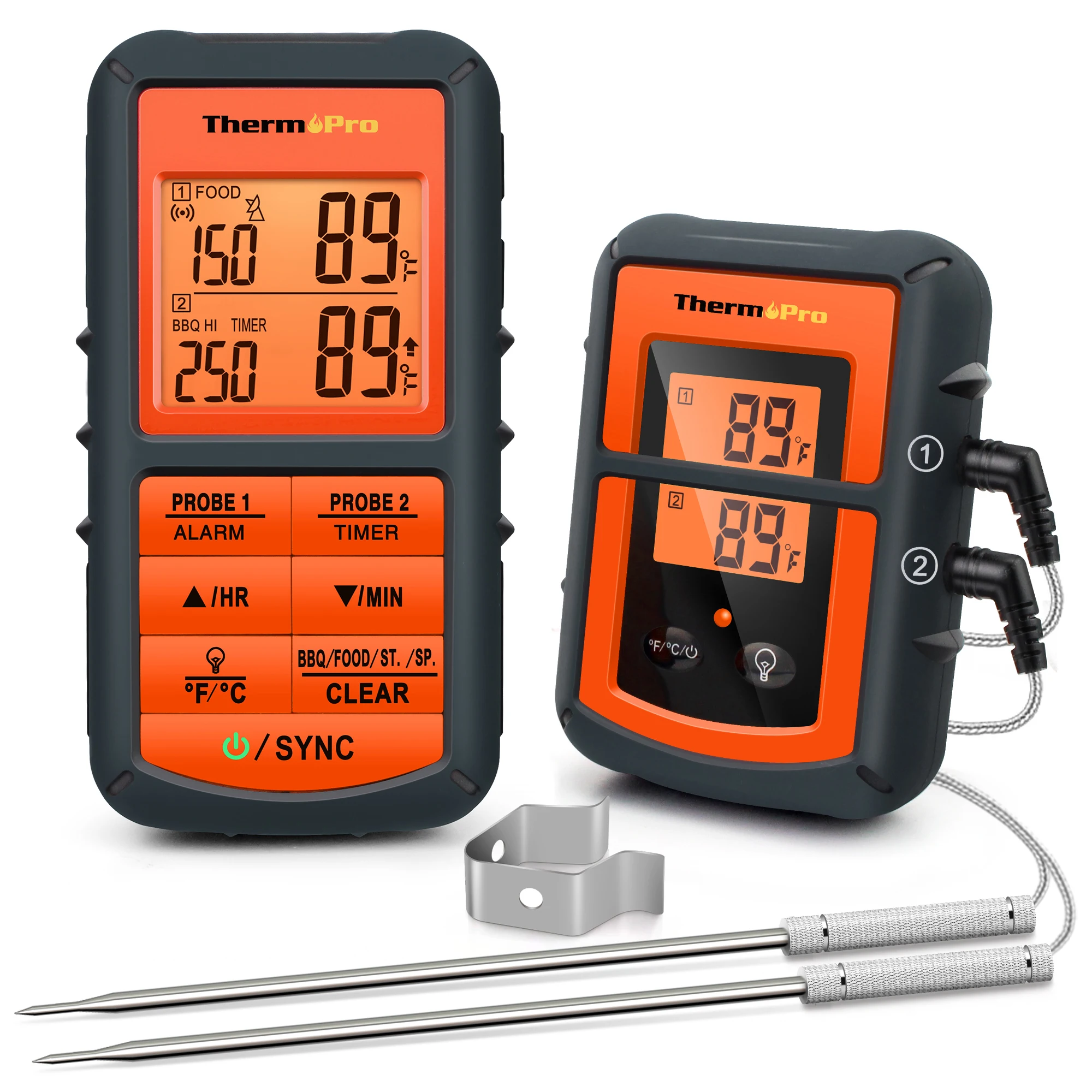 

Thermopro TP08C Wireless Digital Dual Probe Meat Thermometer with Alarm for Grilling, Orange