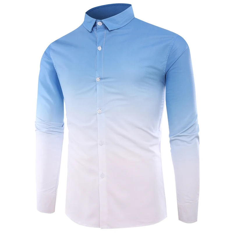 

Men's Casual Wear Wholesale Cotton Blend Plain no Tuck Shirt Long Sleeve Light Blue Chemise Gradation Shirts with Comfortable, Navy,light blue