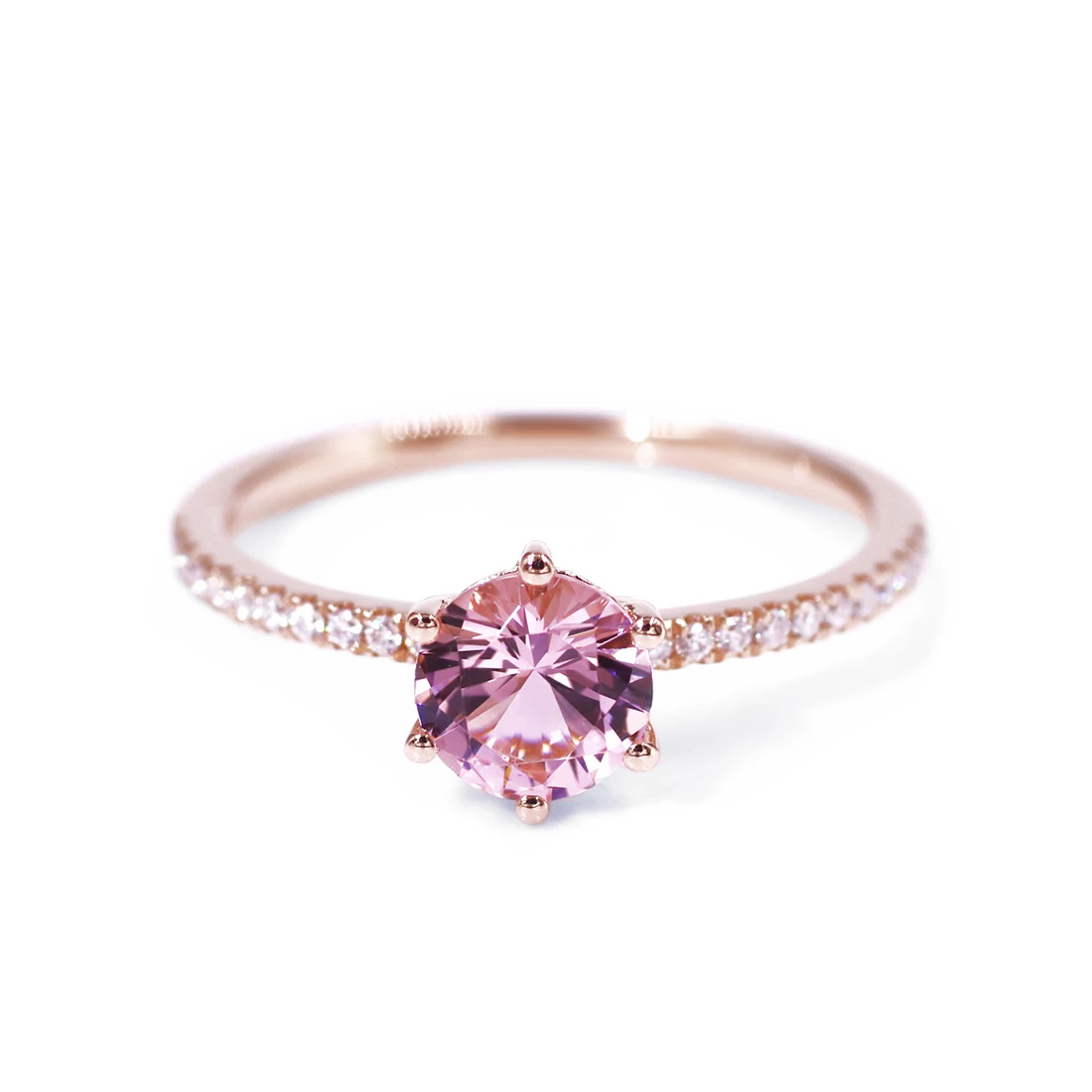 

Tianyu gems nanosital color 6mm round pink nanosital moissanite solid gold ring gemstone 14k white gold engagement wedding ring