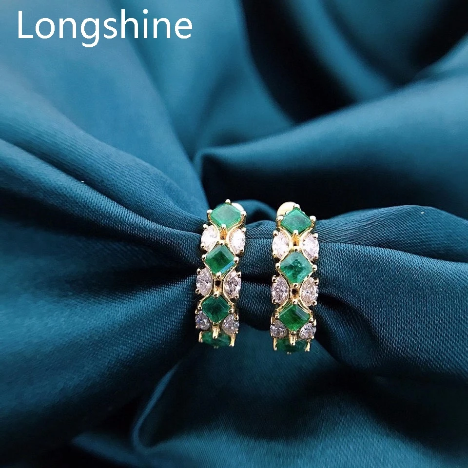 

Luxury Design Beautiful Emerald Decorate With Shining Diamond Earring For Women Delicate Design 18k Gold Earring, White