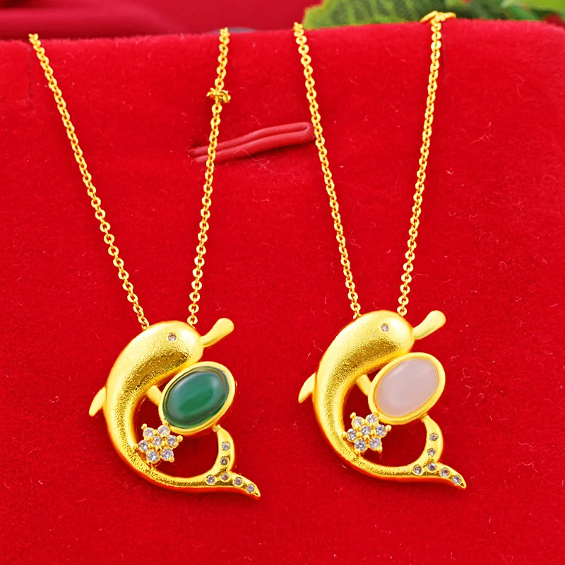 

Fashion Brass Gold Plated Necklace Women 24k Gold Plated Dolphin Pendant Necklace