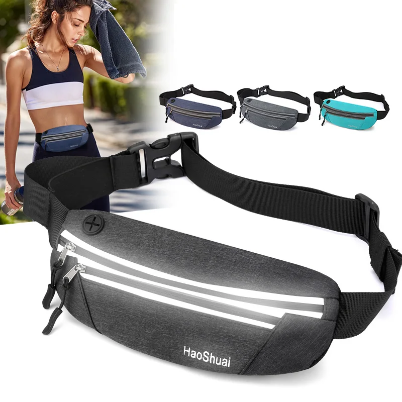 

OMASKA Wholesale Waterproof Belt Fanny Pack Reflective Fitness Fanny Pack Women Sports Running Belt Waist Bag, 4 colors