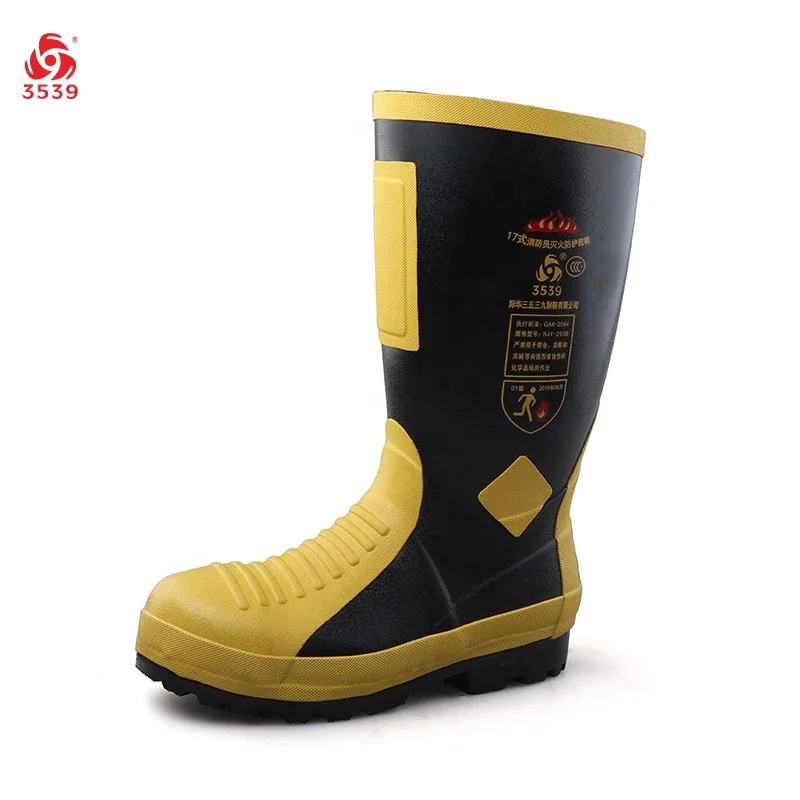 

3539 NFPA Steel Toe Anti-puncturE Insulated Neoprene Rubber Firefighter Fire Boots botas de bomberos, Black+yellow