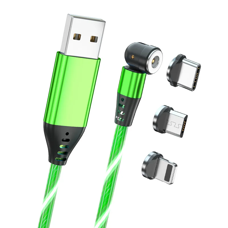 

540 Degree Rotation 3 in 1 LED Magnetic USB Cable flow Streamer Magnetic Type C Ios Usb Cable